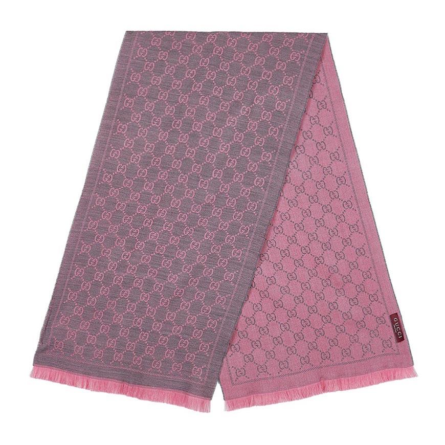 GUCCI Unisex GG Jacquard Scarf Grey Wool Scarf