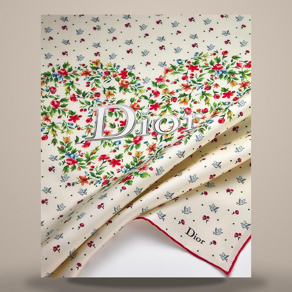DIOR Amour Dove Rose 70 Square Scarf Multi-Color Silk Twill