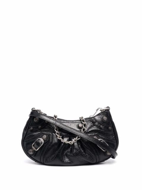 BALENCIAGA Le Cagole Chain Mini Shoulder Bag Black Leather