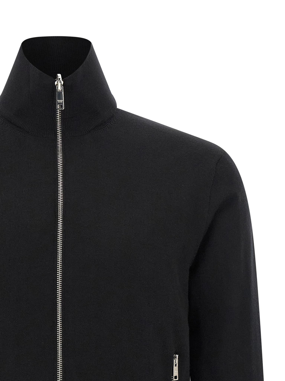 PRADA Black Wool Knit Zip Jacket