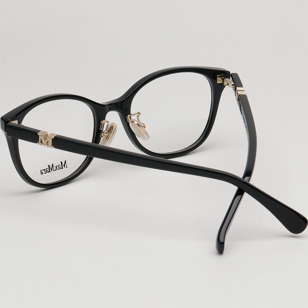 Max Mara Black Acetate Round Eyeglass Frames Unisex Asian Fit MM5126 D 001