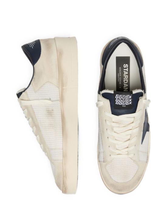 GOLDEN GOOSE Beige Ink Blue Leather Low-Top Sneakers for Men