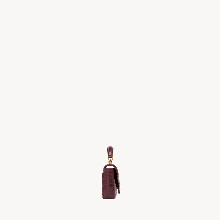 Saint Laurent Crinkled Leather Mini Chain Shoulder Bag Deep Hot Wine