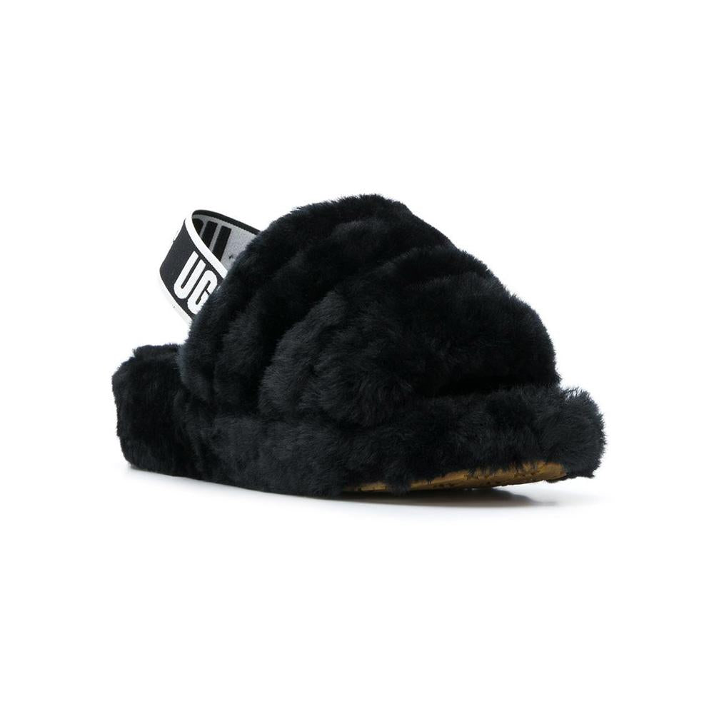 Ugg Black Fluff Yeah Slide Faux Fur Sandals 1095119 BLK