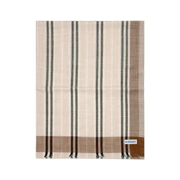 BURBERRY Wool Silk Scarf Striped Light Taupe 81113241