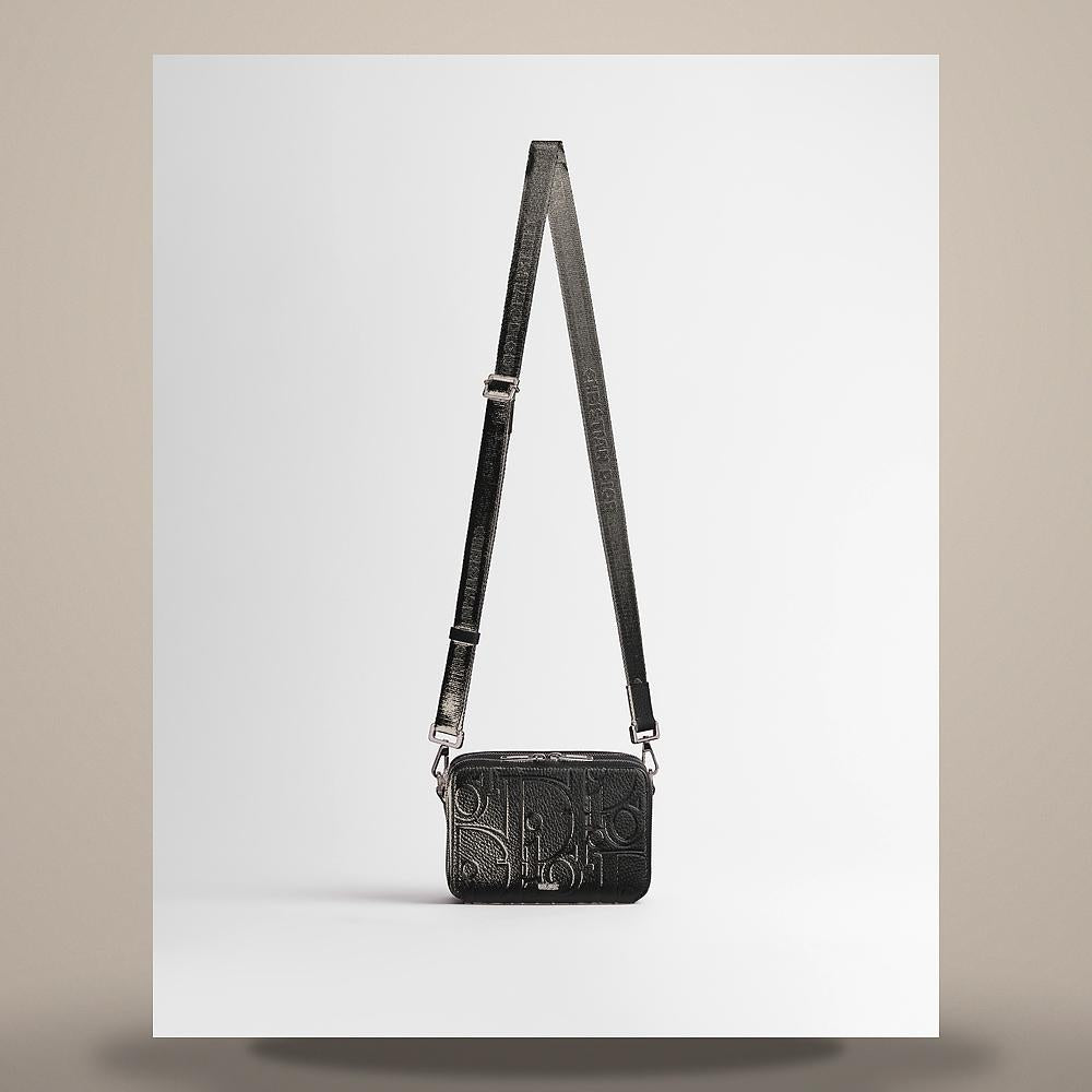 DIOR Black Leather Zip Wristlet Pouch