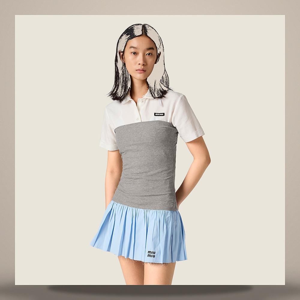Miu Miu Jersey and Poplin Midi Skirt MG2466 17E7 F0A6H