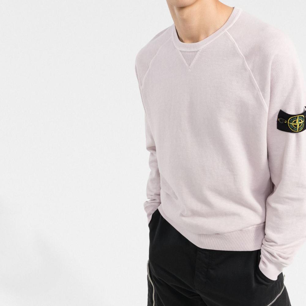 STONE ISLAND Light Pink Patch Logo Crewneck Sweatshirt for Men 761566360 V0180