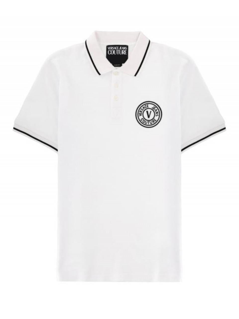 Versace V Emblem Embroidered Polo Shirt for Men 80GAGT04 CJ01T 003