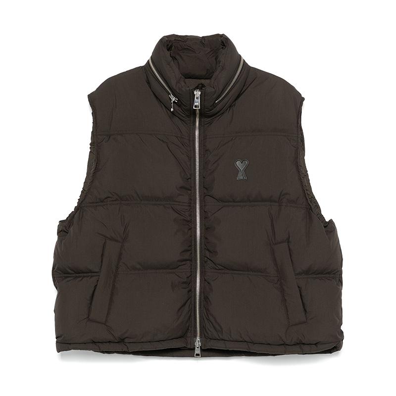 AMI Heart Logo Puffer Vest Brown HJK703 PA0009 221
