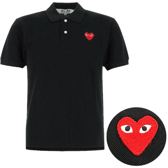 Comme des Garcons Unisex Black Polo Shirt Red Heart Logo
