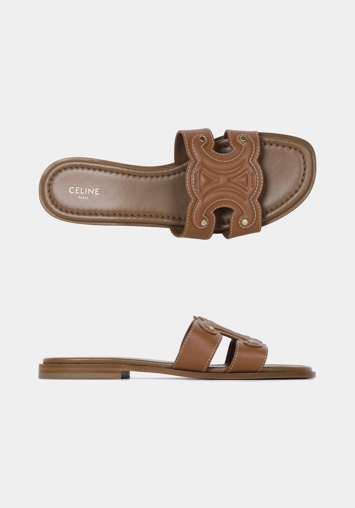 CELINE Tan Triomphe Marina Mule Slippers