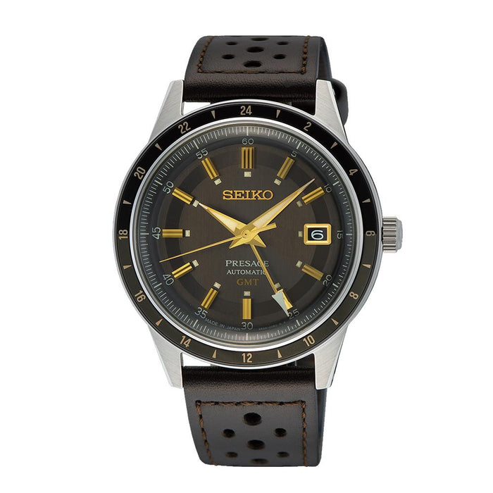Seiko Presage Men's Black Automatic Leather Watch SSK013J1
