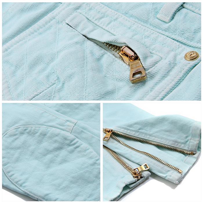 Balmain Women’s Mint Jeans with Gold Zipper Classic Pants 5120 129N C3010