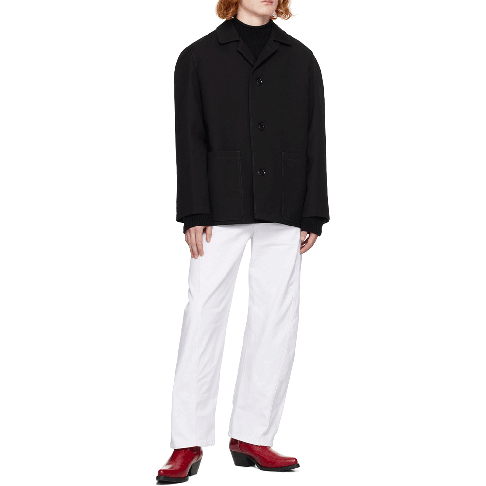 Lemaire Black Cropped Crombie Jacket Men OW319 LF801