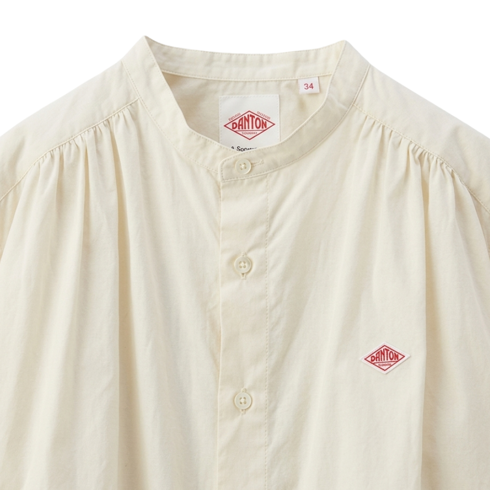 DANTON Washed Gathered Band Collar Shirt Women White