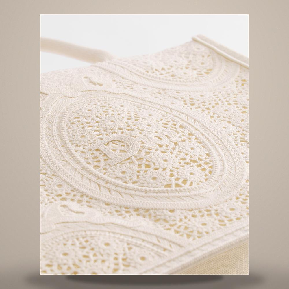 DIOR Latte Book Tote Strap Bag Medium Crochet Embroidered Shoulde M1354OEUB M941
