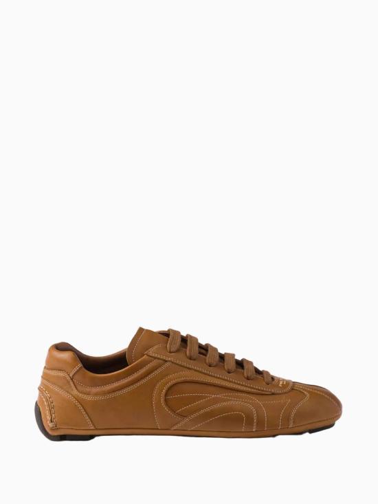 PRADA Black Leather Low-Top Sneakers for Men 4E1165 EFX F098L CARAMEL DOM