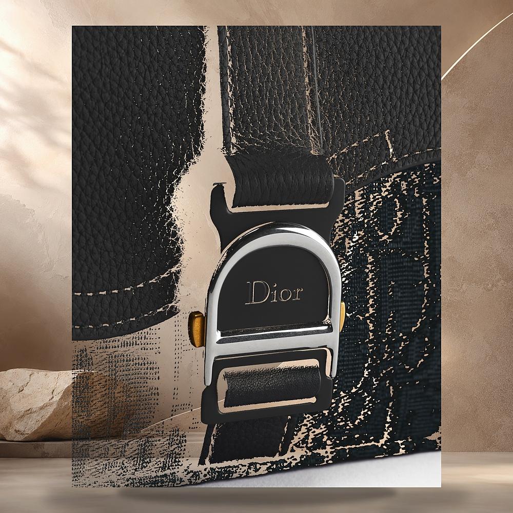 DIOR Saddle Heritage Flap Strap Mini Bag Black Oblique Jacquard 2ADCA662YKVH03E