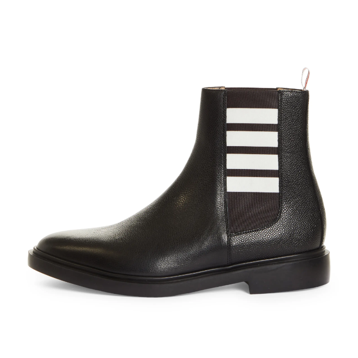 THOM BROWNE Black Leather Grain 4-Bar Chelsea Boots Men MFB1887D 06257