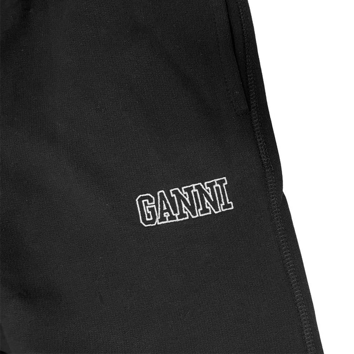 GANNI Logo Embroidered Fleece Black Shorts
