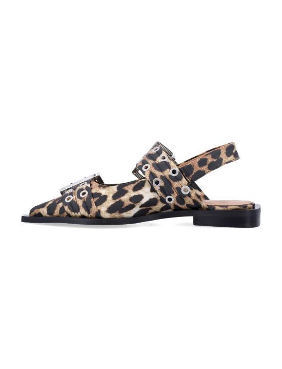 GANNI Black Leather Ballet Flats S2947943 LEOPARD DOM