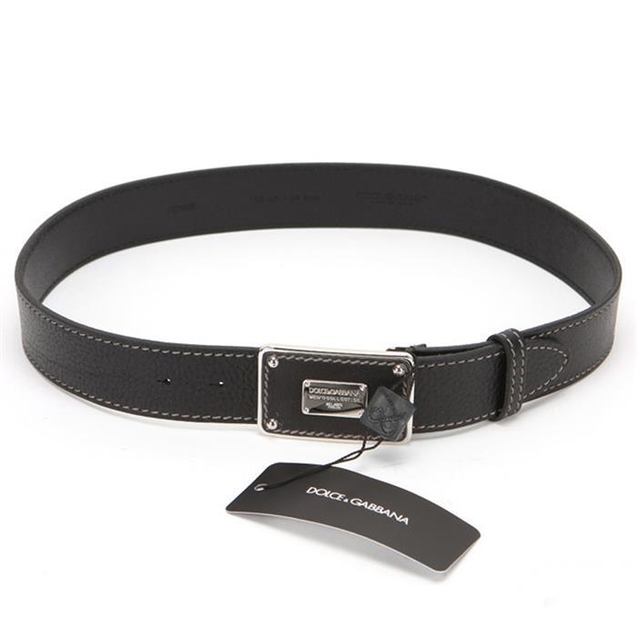 Dolce&Gabbana Mini Plate Stitch Leather Belt Black Men’s