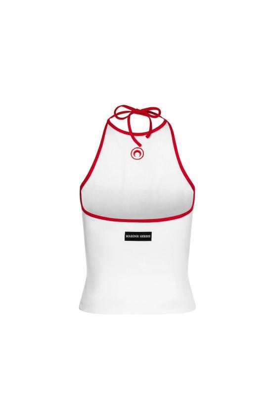 Marine Serre White Red Cotton Sleeveless T-Shirt