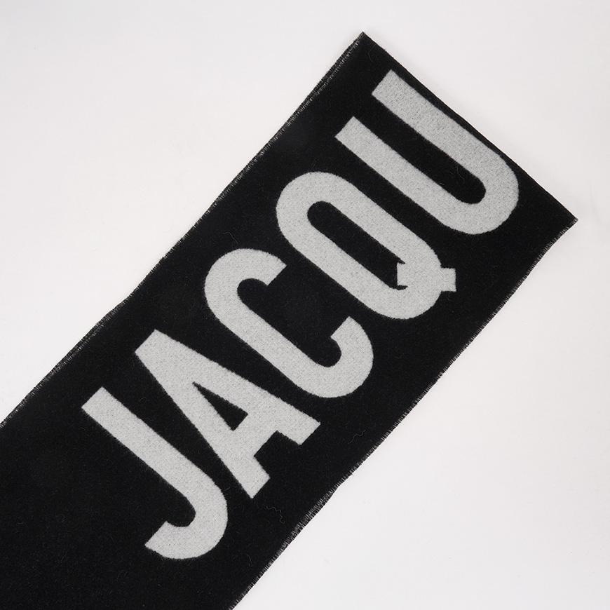JACQUEMUS Unisex Fringe Logo Scarf Black Wool ACU00435 AOT4001