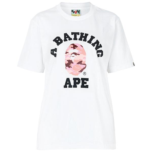 BAPE White Pink Glitch Woodland Camo College T-Shirt fo 001TEM302031L WHITE PINK
