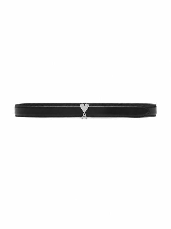 AMI Glazed Leather Small Heart Logo Buckle Belt Black/Silver
