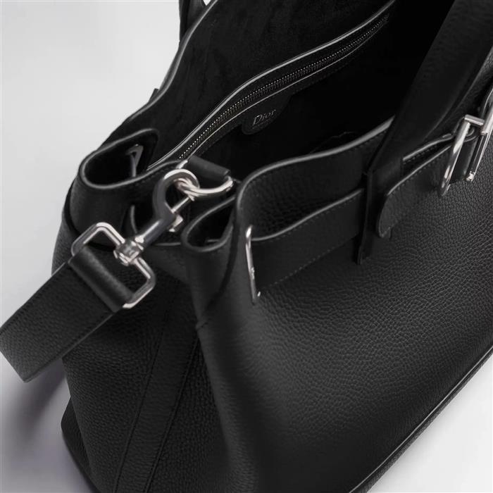 DIOR Normandie Small Tote Bag Black Grained Leather Crossbody