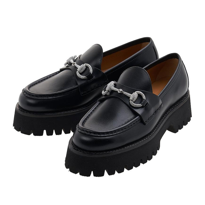 GUCCI Women’s Black Leather Lug Sole Loafers