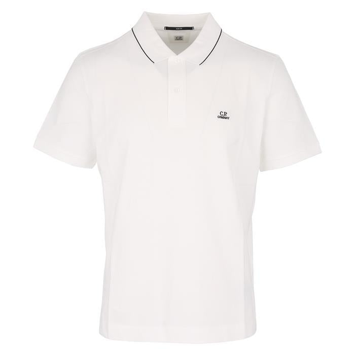 CP Company Slim Fit Pique Short Sleeve Polo Shirt White Men