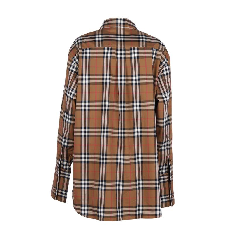 BURBERRY Ivory Check Cotton Shirt Brown Women’s Blouse