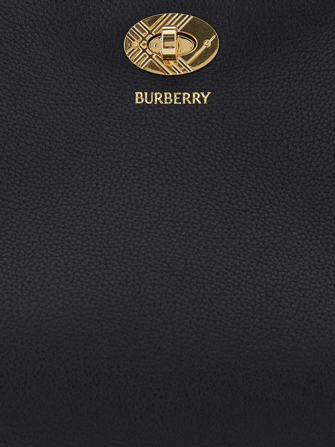 BURBERRY Leather Canvas Tote Bag Beige Black