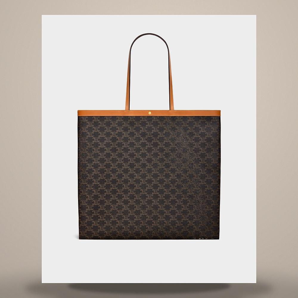 CELINE Triomphe Canvas Natural Calfskin Big Flat Shopper Tote Bag