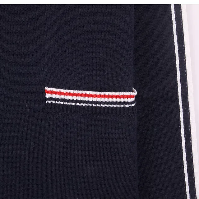 THOM BROWNE Men’s Side Intarsia Wool Cardigan Navy