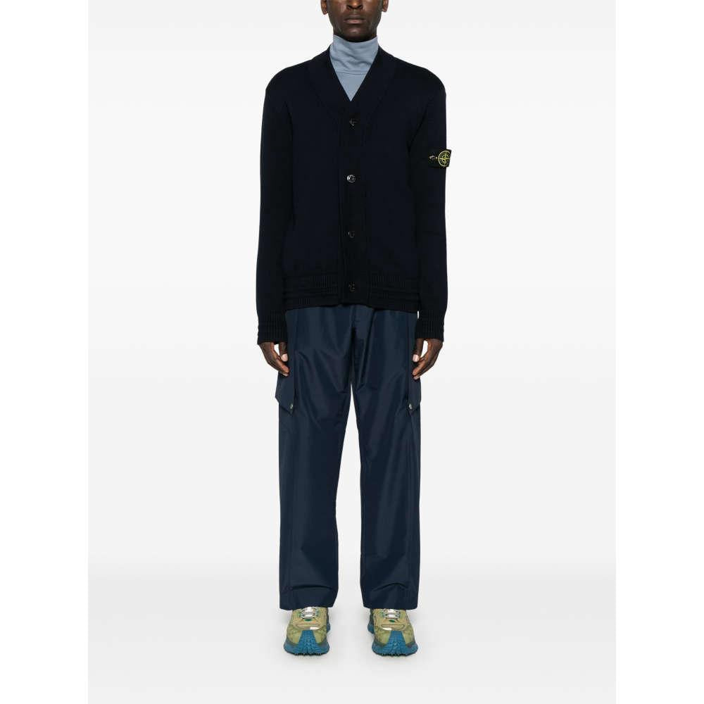 STONE ISLAND Navy Woven Patch Cardigan Unisex Knit Top