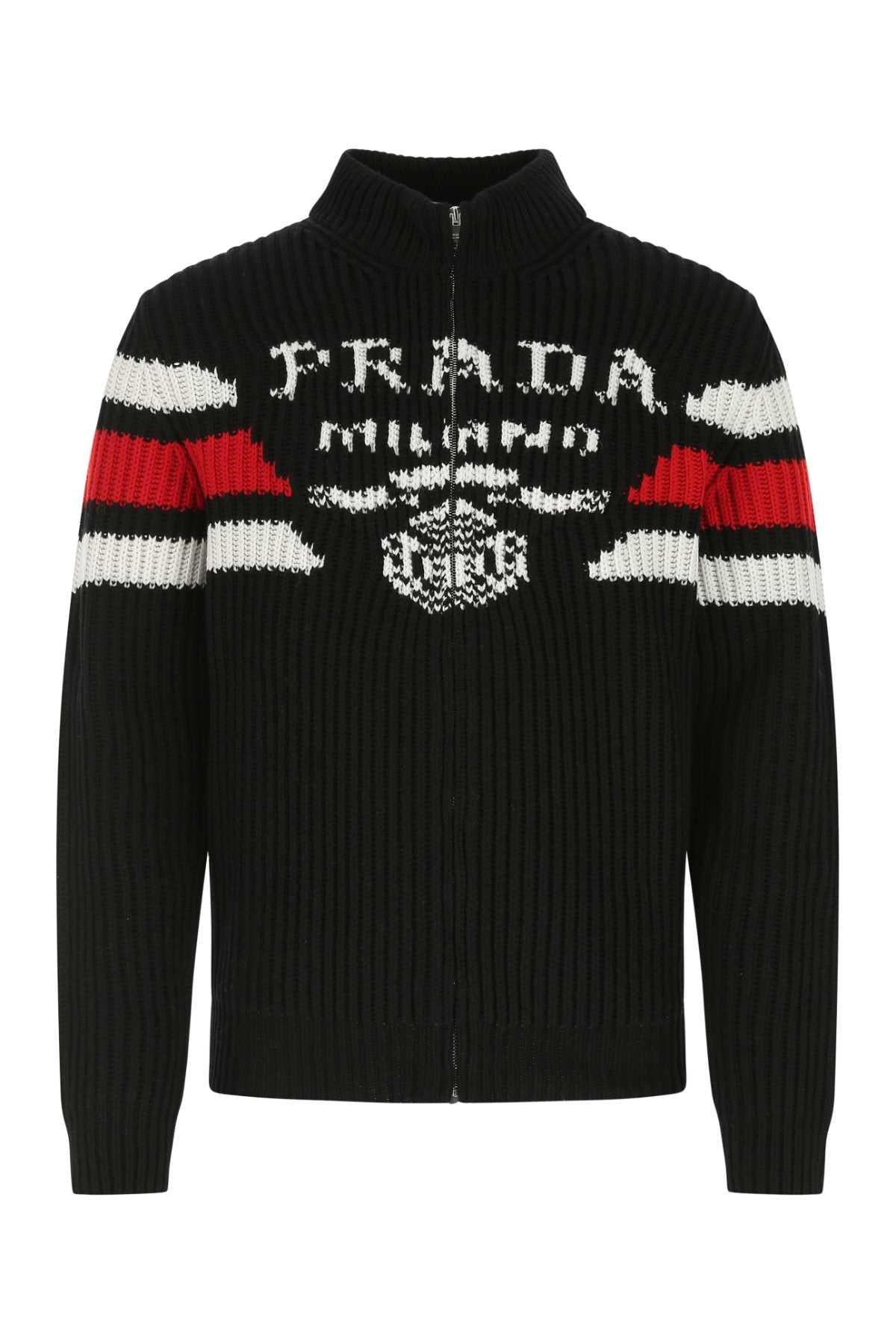 PRADA Black Wool Knit Cardigan for Men