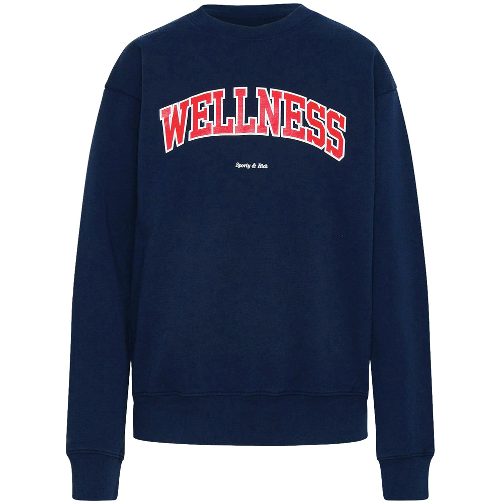 SPORTY&RICH Navy Fleece Wellness Logo Sweatshirt for Women