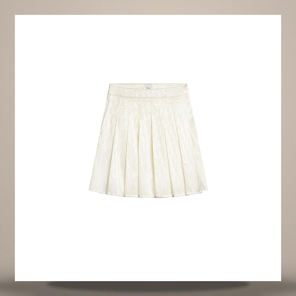 DIOR Ecru Dior Oblique Technical Fabric Pleated Mini Skirt 647J39A2458 X0200