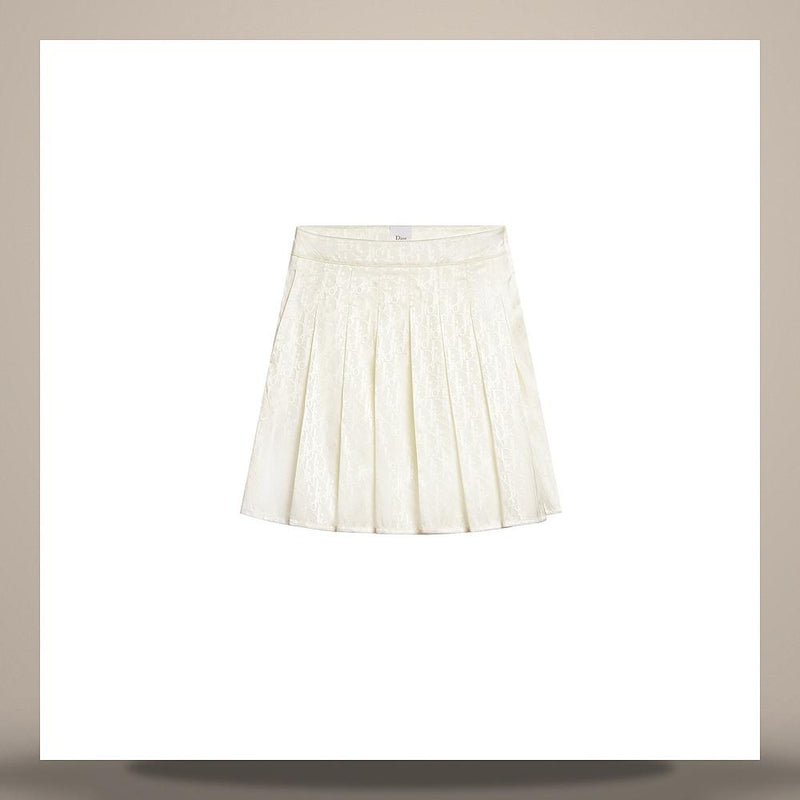DIOR Ecru Dior Oblique Technical Fabric Pleated Mini Skirt 647J39A2458 X0200