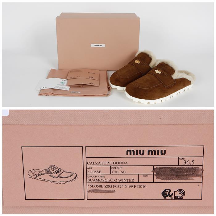 Miu Miu Suede Penny Loafer Mule Slippers 5D058E Z0G F0324
