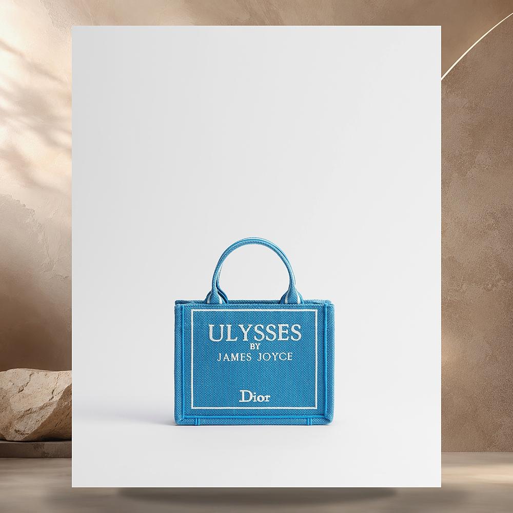 DIOR Book Tote Mini Shoulder Bag Light Blue White Embroidered Canvas