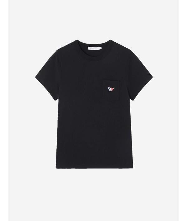 Maison Kitsune Tricolor Fox Patch T-Shirt Black Cotton Women FW00107 KJ0010 P199