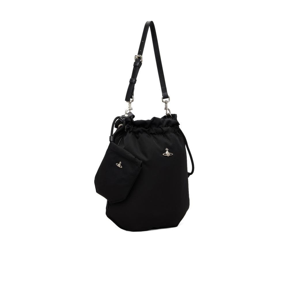 Vivienne Westwood Drawstring Pouch Bucket Shoulder Bag Black Leather