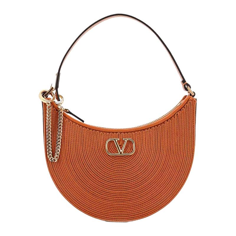 VALENTINO V Logo Mini Hobo Bag Shoulder Bag Cream Leather
