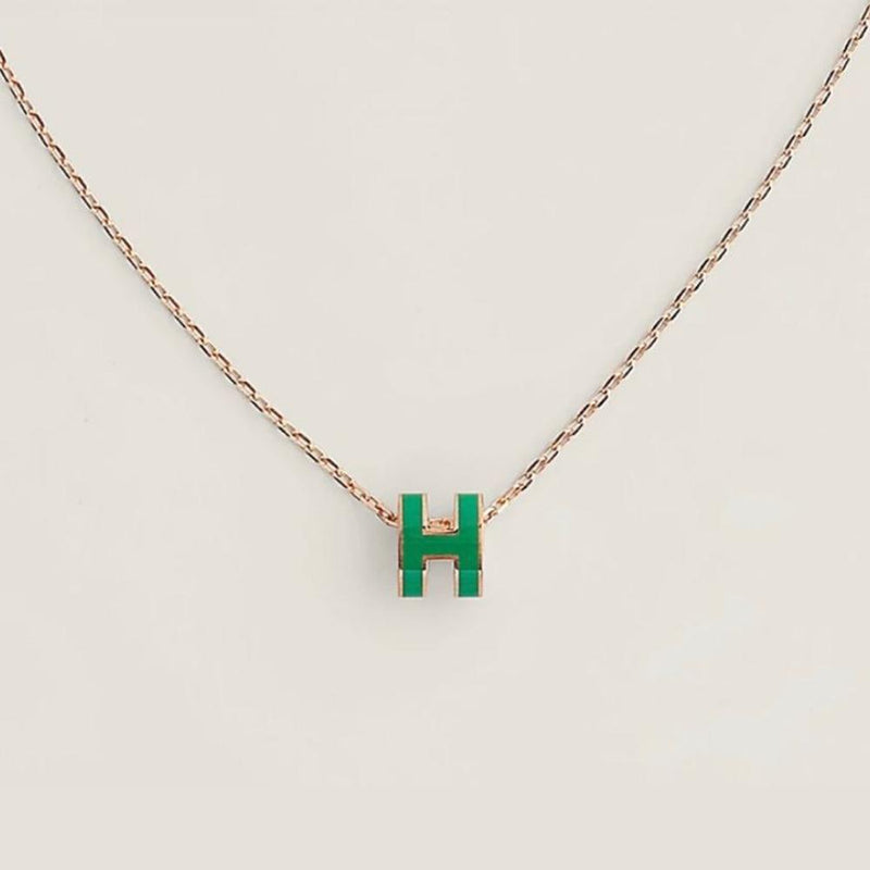 HERMES Mini Pop H Rose Gold Hardware Malachite Pendant Necklace