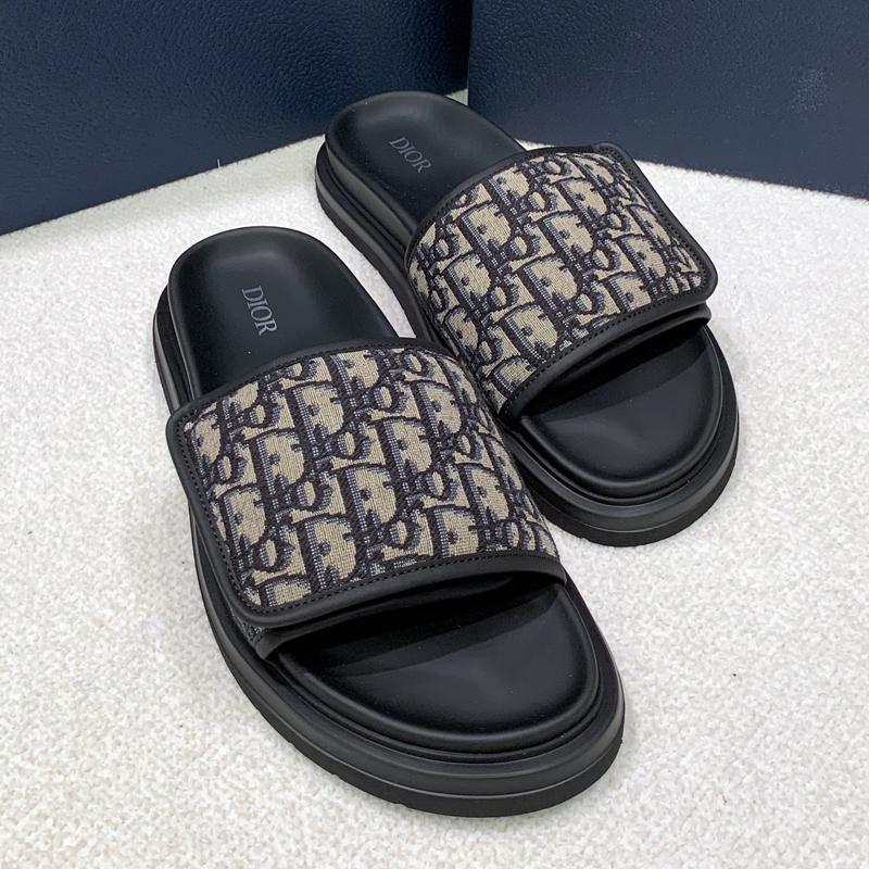 DIOR Men’s Oblique Jacquard Aqua Sandal Slippers Beige Black